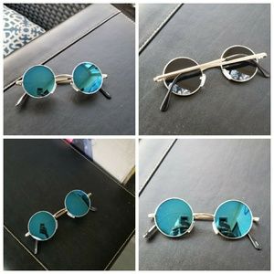 Xs round mirror Sunglasses unisex woman blue silve